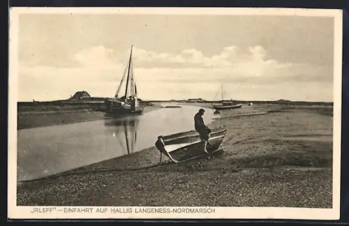 AK Langeness-Nordmarsch, Irleff, Einfahrt auf Hallig Langeness