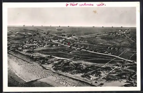 AK Wenningstedt /Sylt, Totalansicht mit Strand und Blick bis Braderup