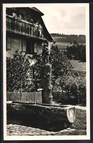 AK Neustadt /Schwarzwald, Brunnen mit Schwarzwälder Uhrenhändler