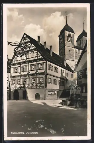 AK Wiesensteig, Marktplatz mit Brunnen
