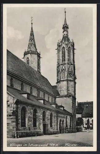 AK Villingen /Schwarzwald, Die Kirche mit Marktplatz