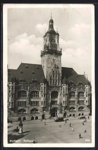 AK Stuttgart, Das Rathaus mit Marktplatz