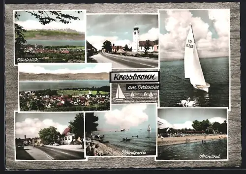 AK Kressbronn a. Bodensee, Strandpartie mit Strandbad, Säntisblick