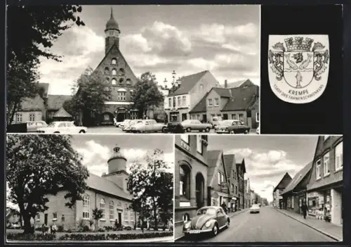 AK Krempe /Holst., Das Rathaus, Die Kirche mit Gartenanlage