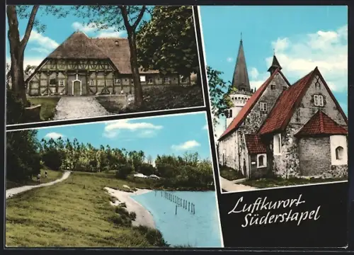 AK Süderstapel / Eider, Kirche, Seeufer, Bauernhaus