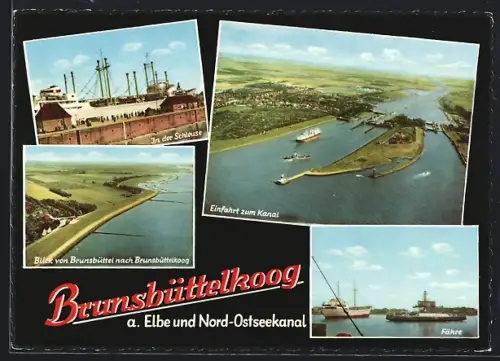 AK Brunsbüttelkoog a. Elbe, Einfahrt zum Kanal aus der Vogelschau, Partie in der Schleuse