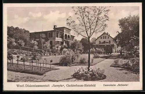 AK Gadderbaum-Bielefeld, Damenheim Bethesda, westf. Diakonissenanstalt Sarepta mit Garten