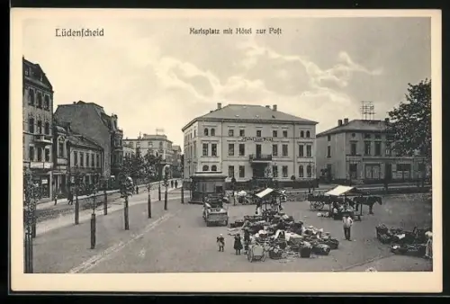 AK Lüdenscheid, Karlsplatz mit Hotel und Post
