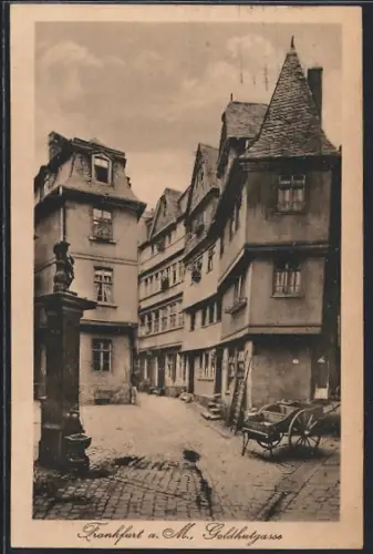 AK Alt-Frankfurt, Goldhutgasse mit Brunnen