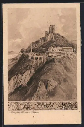 Künstler-AK Königswinter, Drachenfels am Rhein