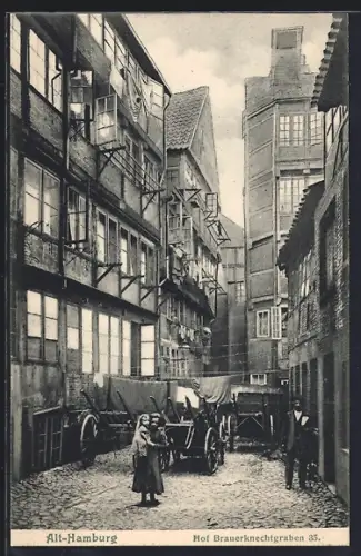 AK Alt-Hamburg, Frau mit Kind im Hof Brauerknechtgraben 35