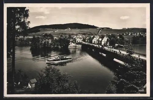 AK Saalburg / Schleiz, Blick auf den Ort mit Dampfer auf der Saale