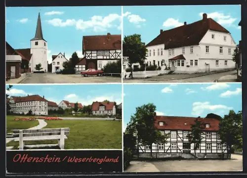 AK Ottenstein / Weser, Gasthaus, Strassenpartie mit Kirche, Fachwerkhaus