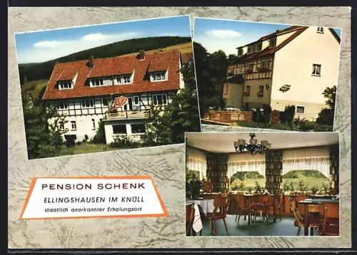 AK Ellingshausen / Hessen, Pension Schenk, Aussen- u. Innenansichten