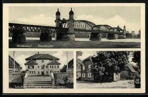 AK Wintersdorf / Rastatt, Rheinbrücke, Schulhaus, Handlung Schäfer