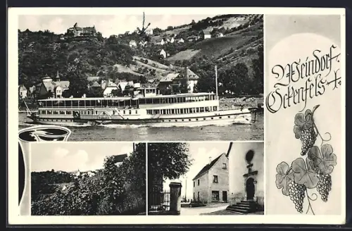 AK Ockenfels, Dampfer Bismarck, Weinberge, Ortsansichten