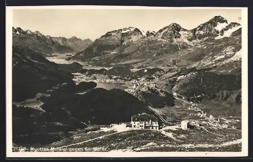 AK Muottas-Muraigl, Hotel Muottas Kulm mit Blick auf St. Moritz
