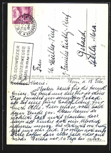 Künstler-AK Bern, Sonntagmorgen, Bernerin in Tracht blickt auf die Stadt