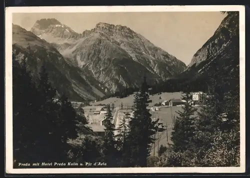 AK Preda, Ortsansicht mit Hotel Preda Kulm u. Piz d`Aela