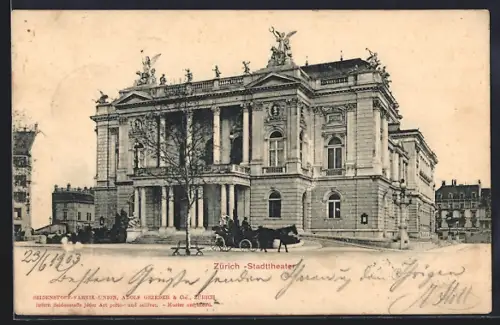 AK Zürich, Stadttheater, Seitenansicht mit Kutsche