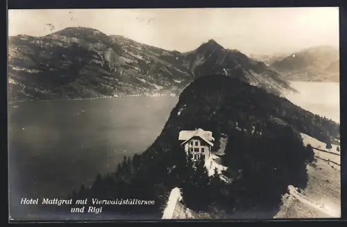 AK Bürgenstock, Hotel Mattgrat mit Vierwaldstättersee und Rigi aus der Vogelschau
