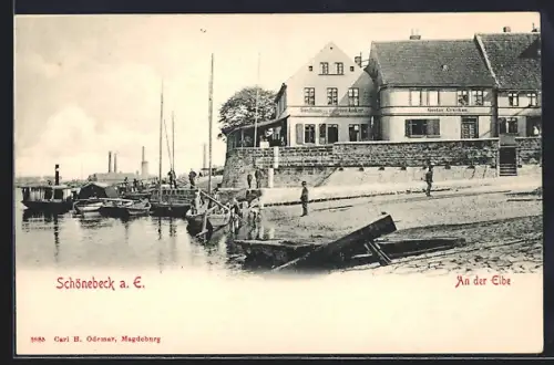 AK Schönebeck / Elbe, Gasthaus zum Goldenen Anker an der Elbe