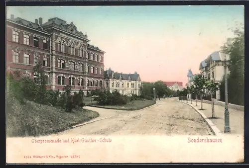 AK Sondershausen / Thüringen, Oberpromenade und Karl Günther-Schule