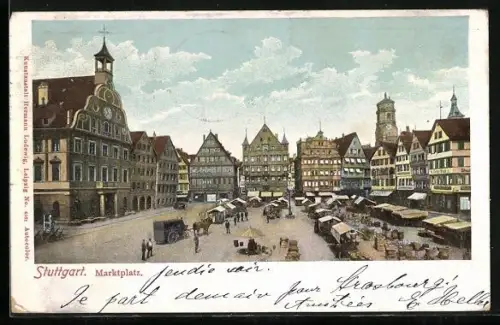 AK Stuttgart, Marktplatz, Marktstände