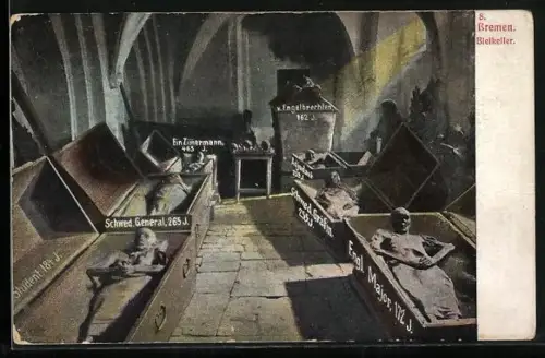 AK Bremen, Bleikeller, Mumien von Schwed. General, Engelbrecht, Engl. Major
