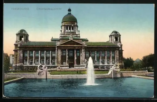 AK Hamburg-Neustadt, Oberlandesgericht, Brunnen, Skulpturen