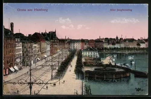 AK Hamburg-Neustadt, Alter Jungfernstieg, Strassenansicht, Binnenalster, Boote