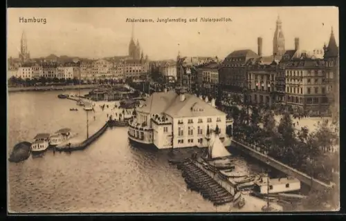 AK Hamburg, Alsterdamm, Jungfernstieg, Alsterpavillon