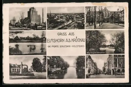AK Elmshorn a. d. Krückau, Hafen, Königstrasse, Bismarckschule