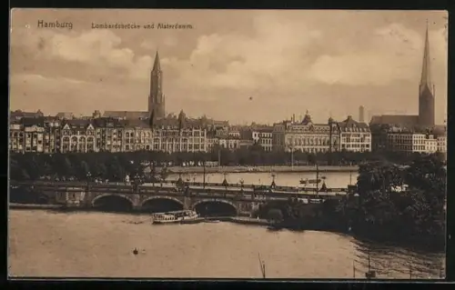 AK Hamburg, Lombardsbrücke, Alsterdamm