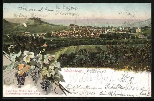 AK Weinsberg, Stadtansicht, Weinberge, Traubenornament