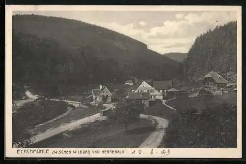 AK Eyachmühle, Ortsansicht aus der Vogelschau
