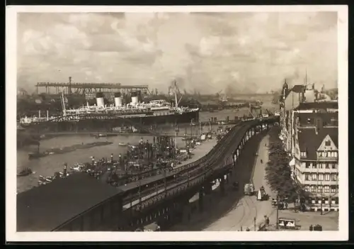 AK Hamburg-Neustadt, Hafen, Vorsetzen, Schiffe, Hochbahn