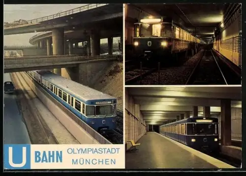 AK München-Schwabing, U-Bahnhof Nordfriedhof, Gleisbereich beim Tatzelwurm, Rechtecktunnel