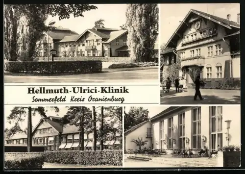 AK Sommerfeld / Kremmen, Hellmuth-Ulrici-Klinik, Hauptgebäude, Eingangsbereich, Gartenansicht