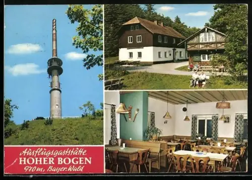 AK Rimbach / Bayer. Wald, Ausflugsgaststätte Hoher Bogen v. Fam. Kilger, Aussichtsturm, Innenansicht Restaurant