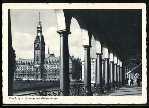 AK Hamburg, Rathaus mit Alsterarkaden