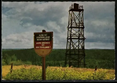 AK St. Andreasberg /Harz, Zonengrenze, Mahnmal, Aussichtsturm, Schild Hier ist Deutschland noch geteilt