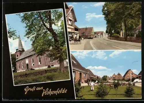 AK Hohenfelde / Elmshorn, Kirche, Dorfstrasse, Wohnhäuser