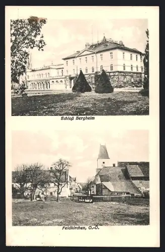 AK Feldkirchen /O.-Ö., Ortspartie mit Kirche und Schloss Bergheim