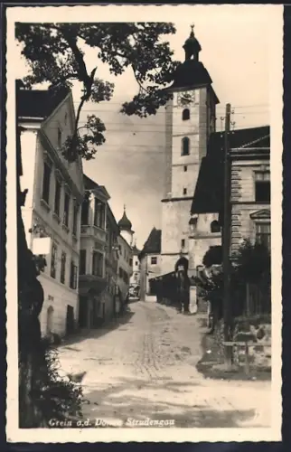 AK Grein a. d. Donau, Strudengau, Blick zur Kirche