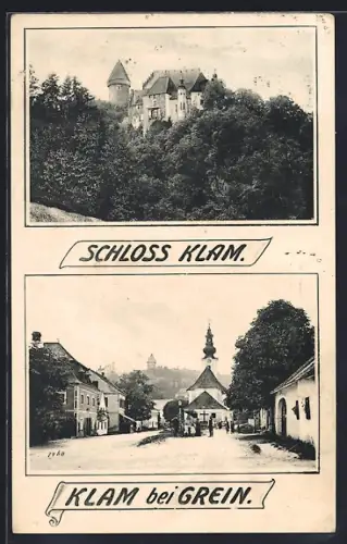 AK Klam bei Grein, Ortspartie mit Kirche und Schloss
