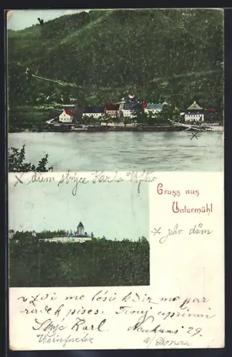 AK St. Martin im Mühlkreis, Untermühl, Ortsansicht mit Fluss