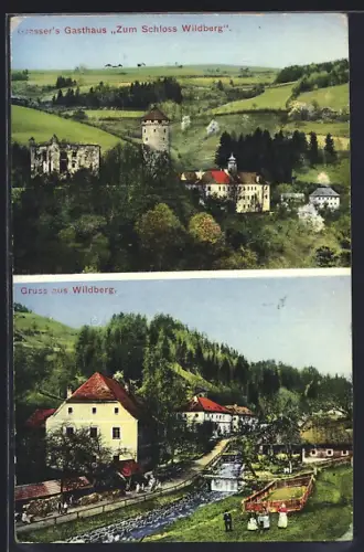 AK Kirchschlag bei Linz, Wildberg, Grasser`s Gasthaus Zum Schloss Wildberg, Ortspanorama