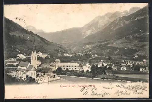 AK Landeck, Totalansicht mit Parseiergruppe aus der Vogelschau