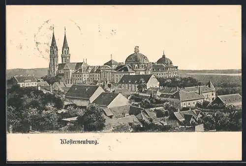 AK Klosterneuburg, Teilansicht mit Stift aus der Vogelschau